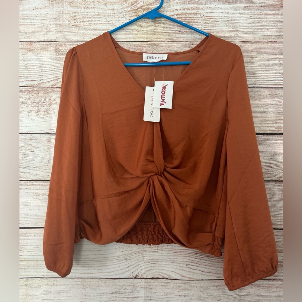 Pink rose satin blouse